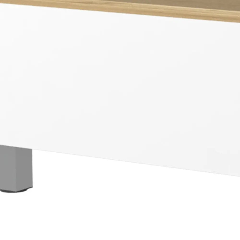 32" White And Oak Brown Wood and Metal Lift Top Coffee Table Homeroots Living Room