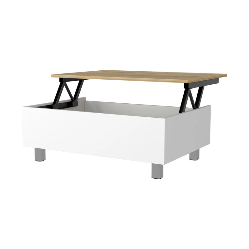 32" White And Oak Brown Wood and Metal Lift Top Coffee Table Homeroots Living Room