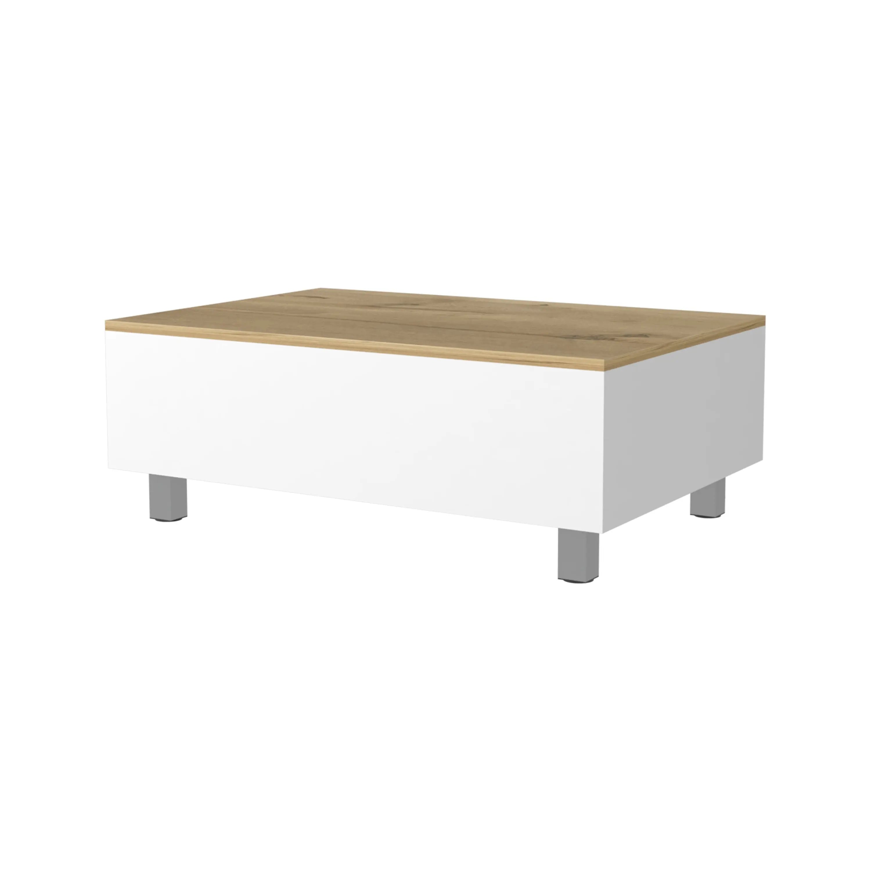 32" White And Oak Brown Wood and Metal Lift Top Coffee Table Homeroots Living Room