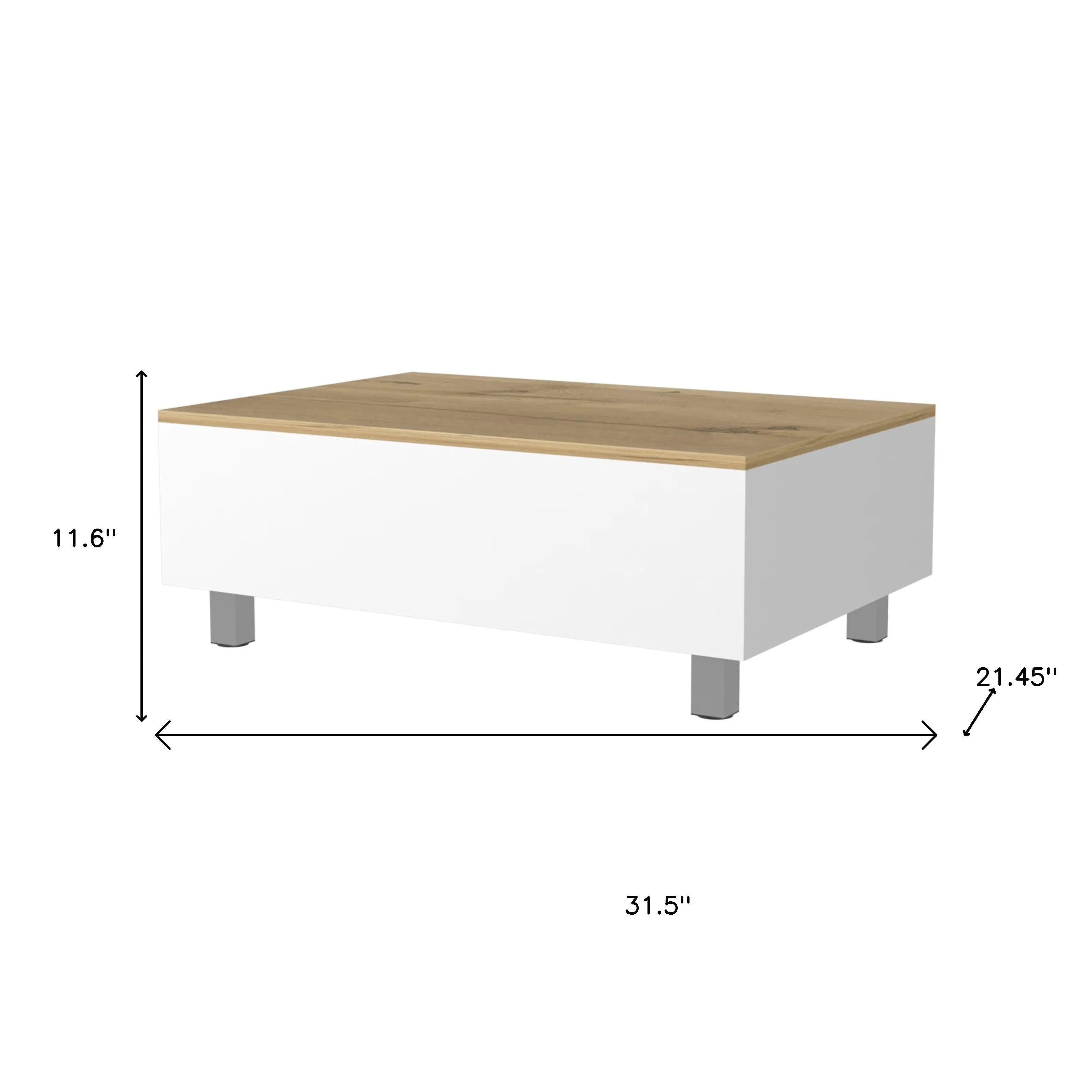 32" White And Oak Brown Wood and Metal Lift Top Coffee Table Homeroots Living Room