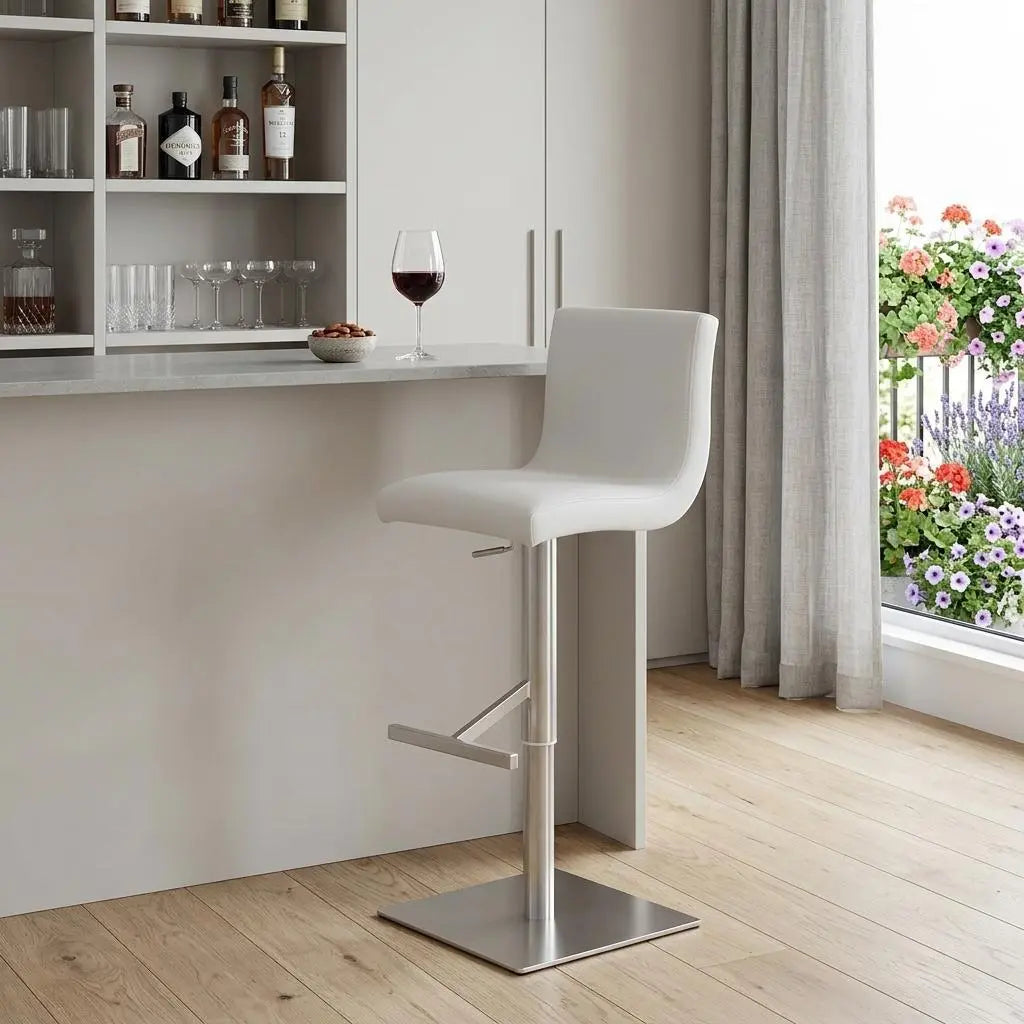 32" White And Silver Steel Swivel Low Back Bar Height Bar Chair Homeroots Living Room