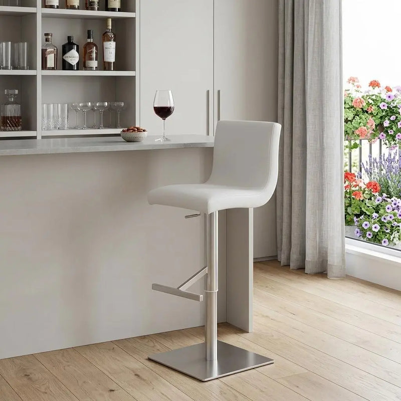 32" White And Silver Steel Swivel Low Back Bar Height Bar Chair Homeroots Living Room
