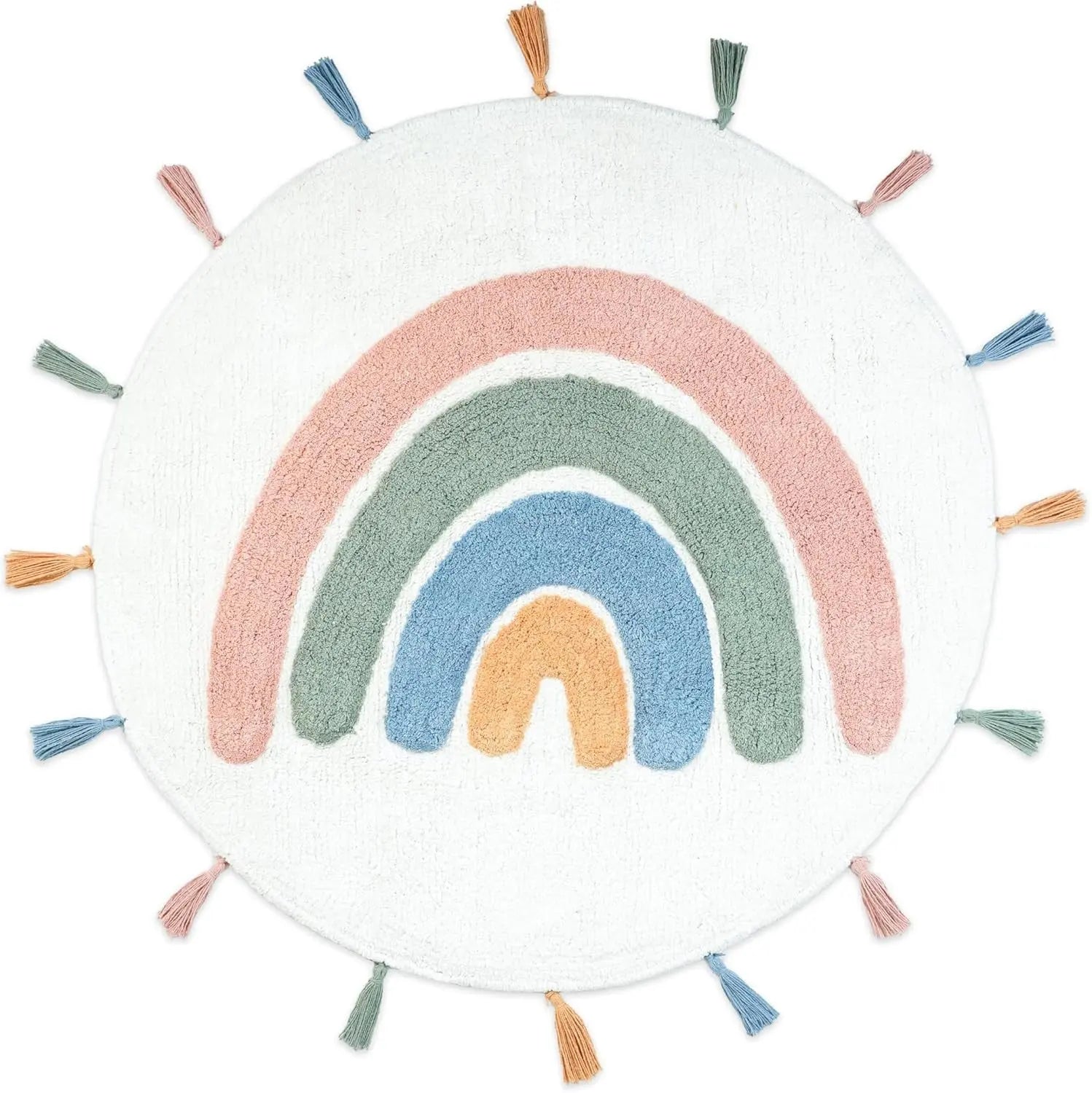 32" White Blue And Pink Cotton Rainbows Round Youthful Bath Rug - GreatEagleInc