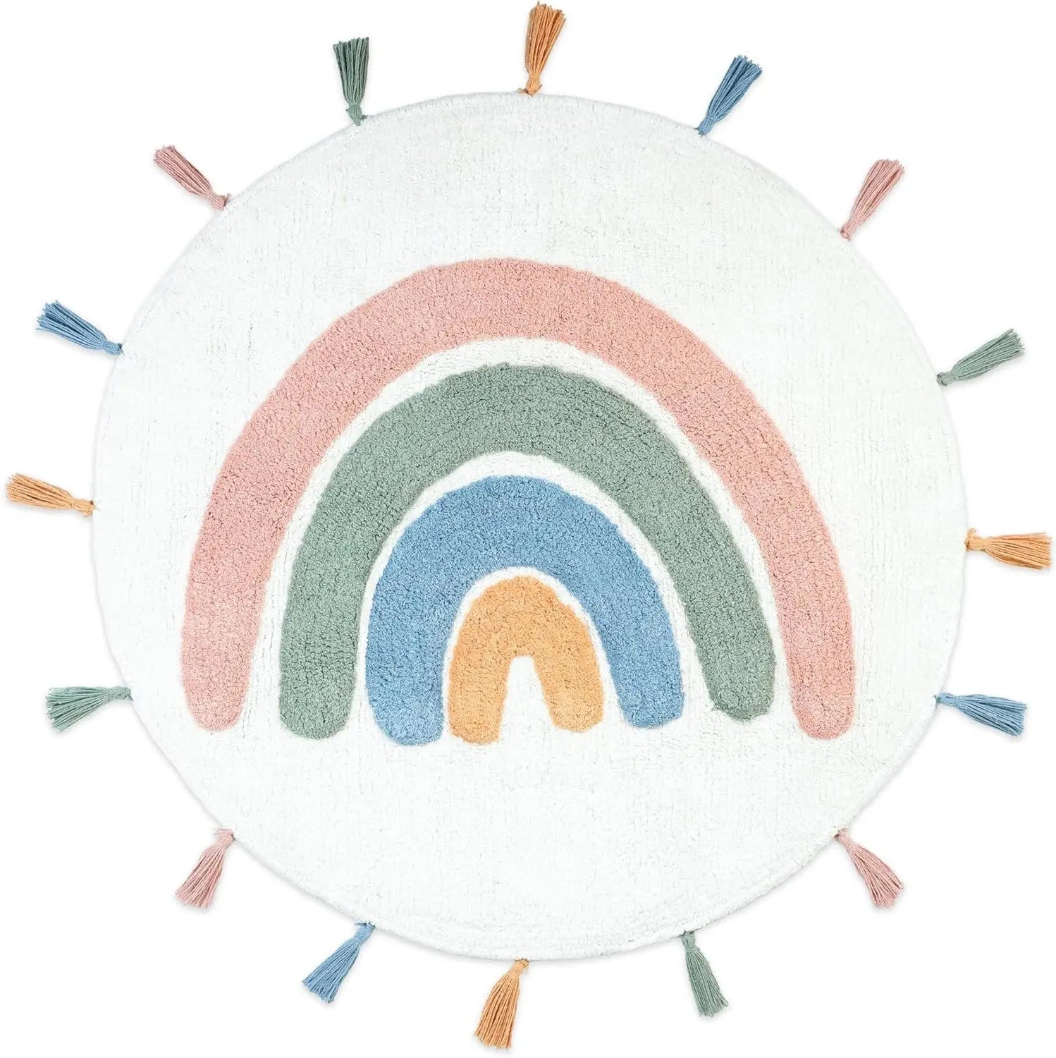 32" White Blue And Pink Cotton Rainbows Round Youthful Bath Rug - GreatEagleInc