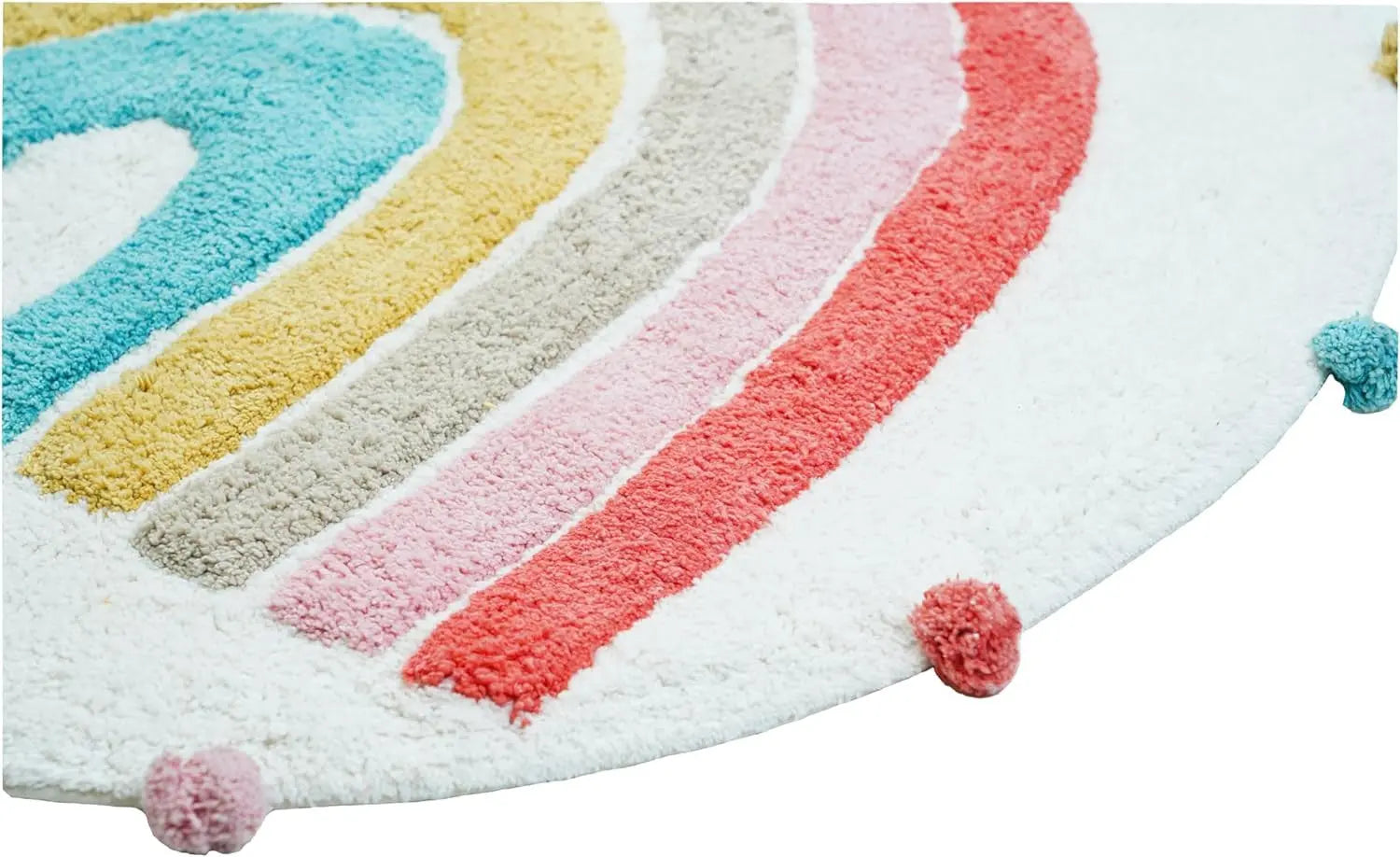 32" White Pink And Yellow Cotton Rainbows Round Youthful Bath Rug - GreatEagleInc