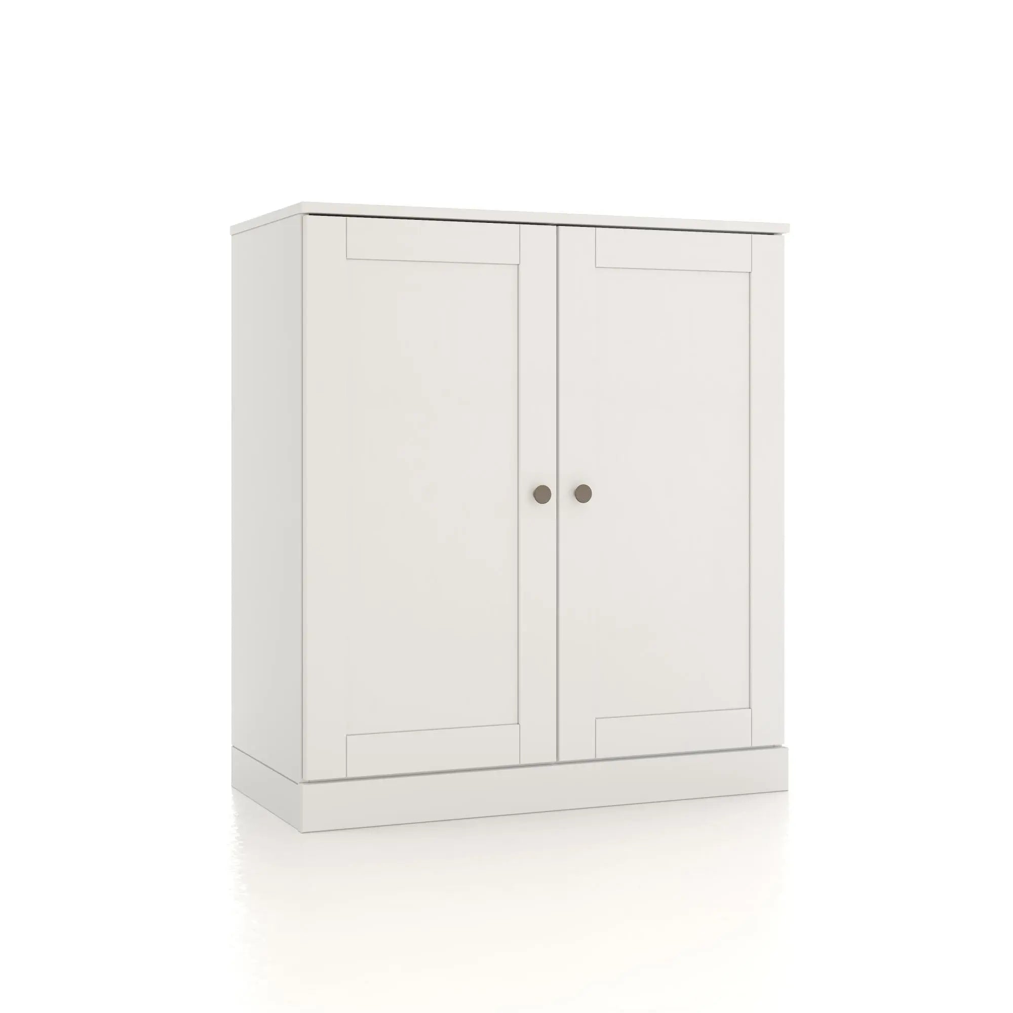 32" White Solid Wood Free Standing Double Door Linen Cabinet Homeroots Organization