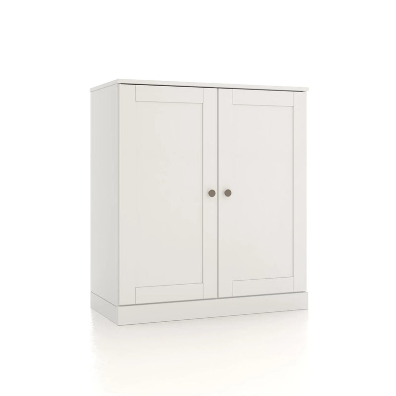 32" White Solid Wood Free Standing Double Door Linen Cabinet Homeroots Organization