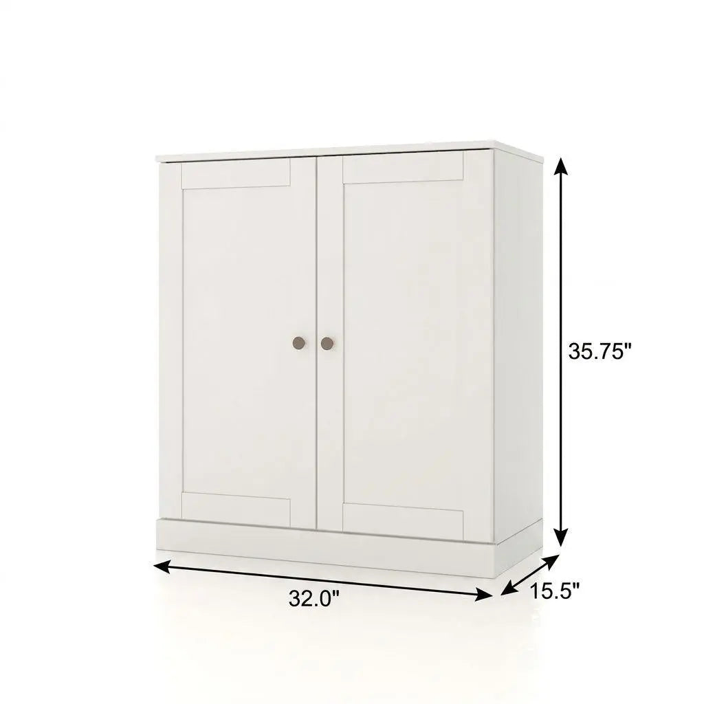 32" White Solid Wood Free Standing Double Door Linen Cabinet Homeroots Organization