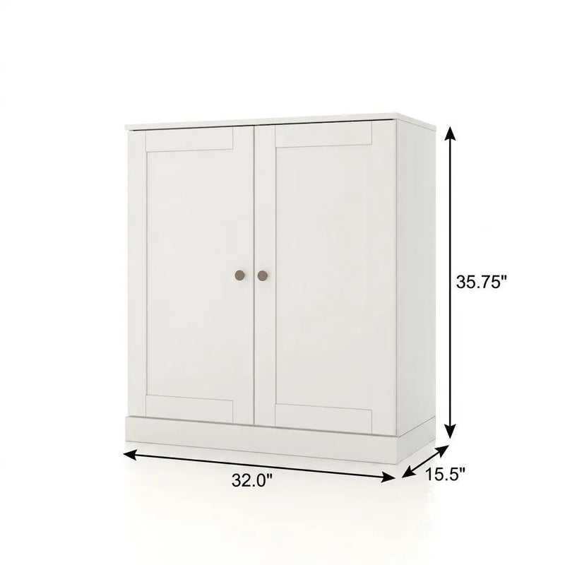 32" White Solid Wood Free Standing Double Door Linen Cabinet Homeroots Organization