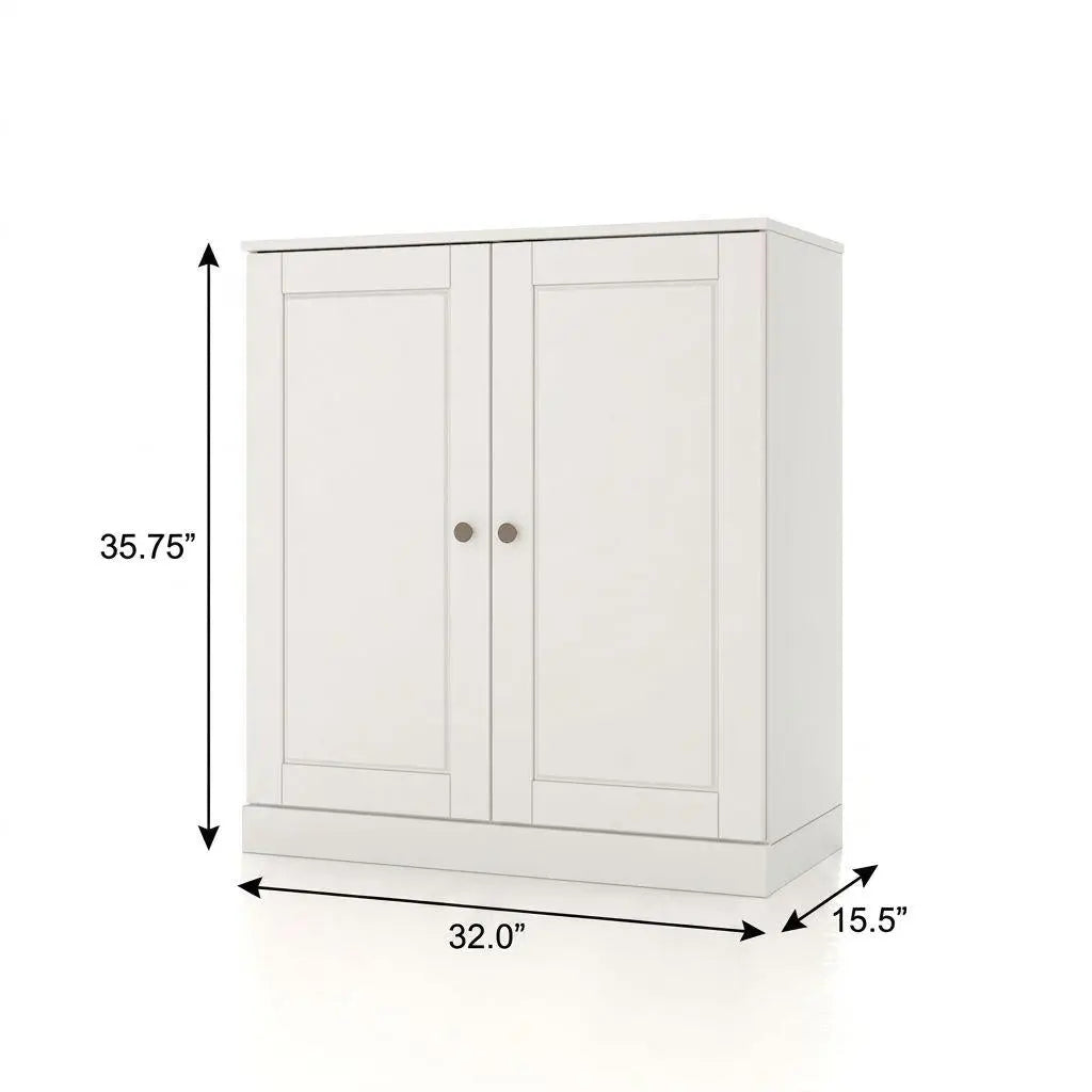 32" White Solid Wood Free Standing Double Door Linen Cabinet Homeroots Organization
