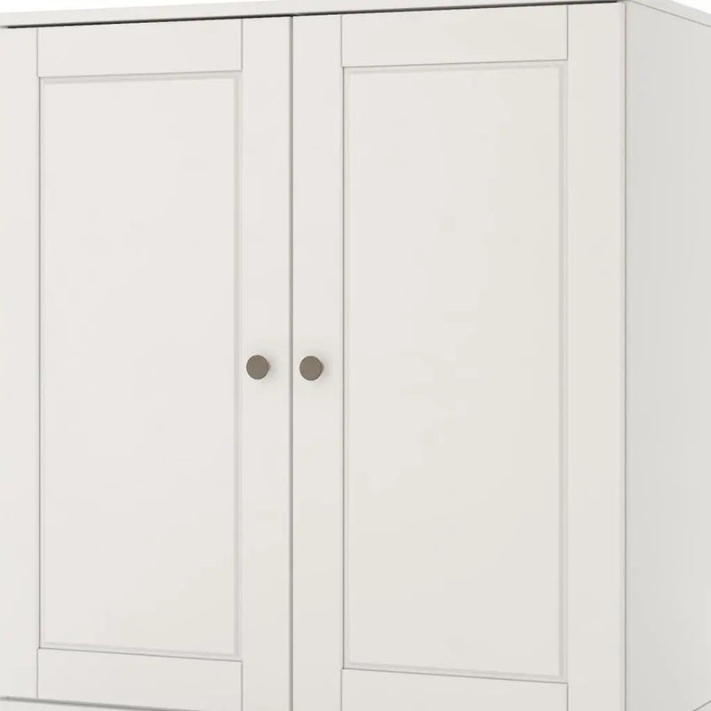 32" White Solid Wood Free Standing Double Door Linen Cabinet Homeroots Organization