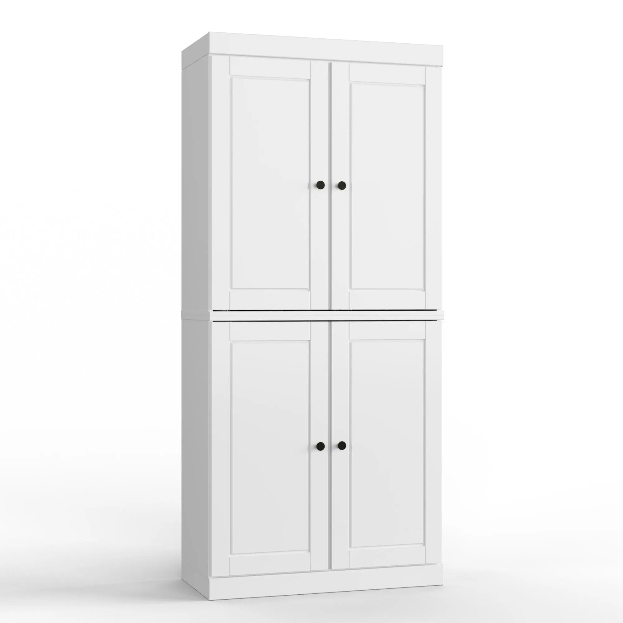 32" White Solid Wood Free Standing Four Door Linen Cabinet Homeroots Organization