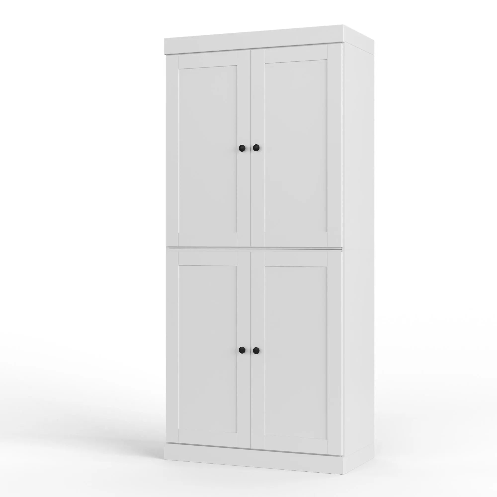 32" White Solid Wood Free Standing Four Door Linen Cabinet Homeroots Organization