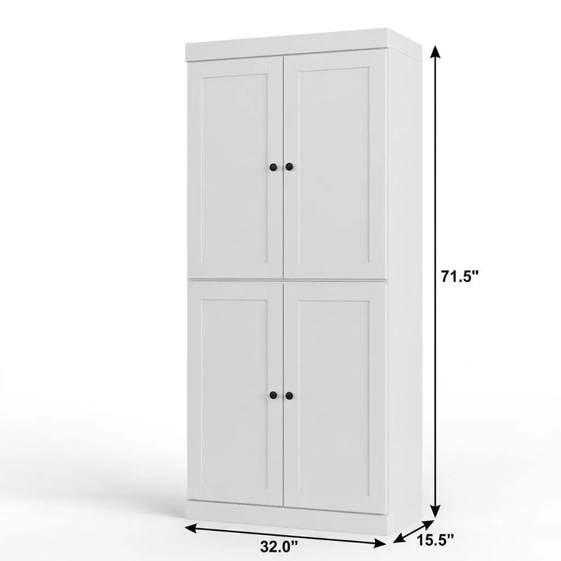 32" White Solid Wood Free Standing Four Door Linen Cabinet Homeroots Organization
