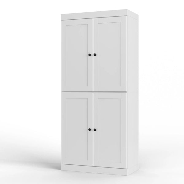 32" White Solid Wood Free Standing Four Door Linen Cabinet Homeroots Organization