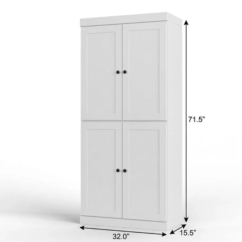 32" White Solid Wood Free Standing Four Door Linen Cabinet Homeroots Organization