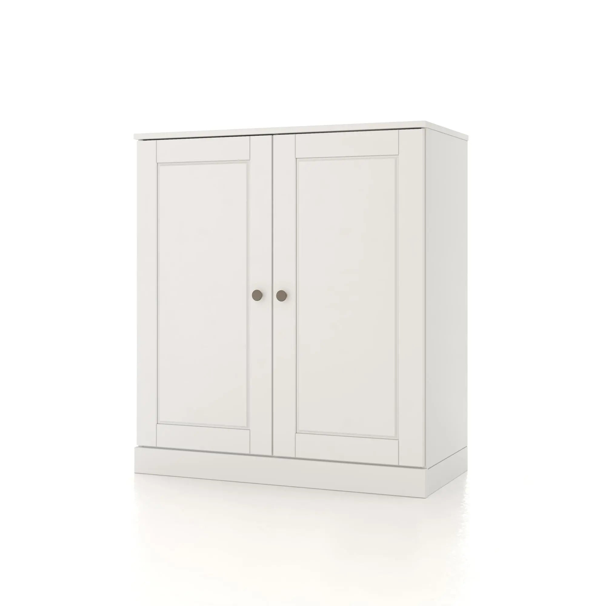 32" White Solid Wood Raised Panel Double Door Linen Cabinet Homeroots Organization