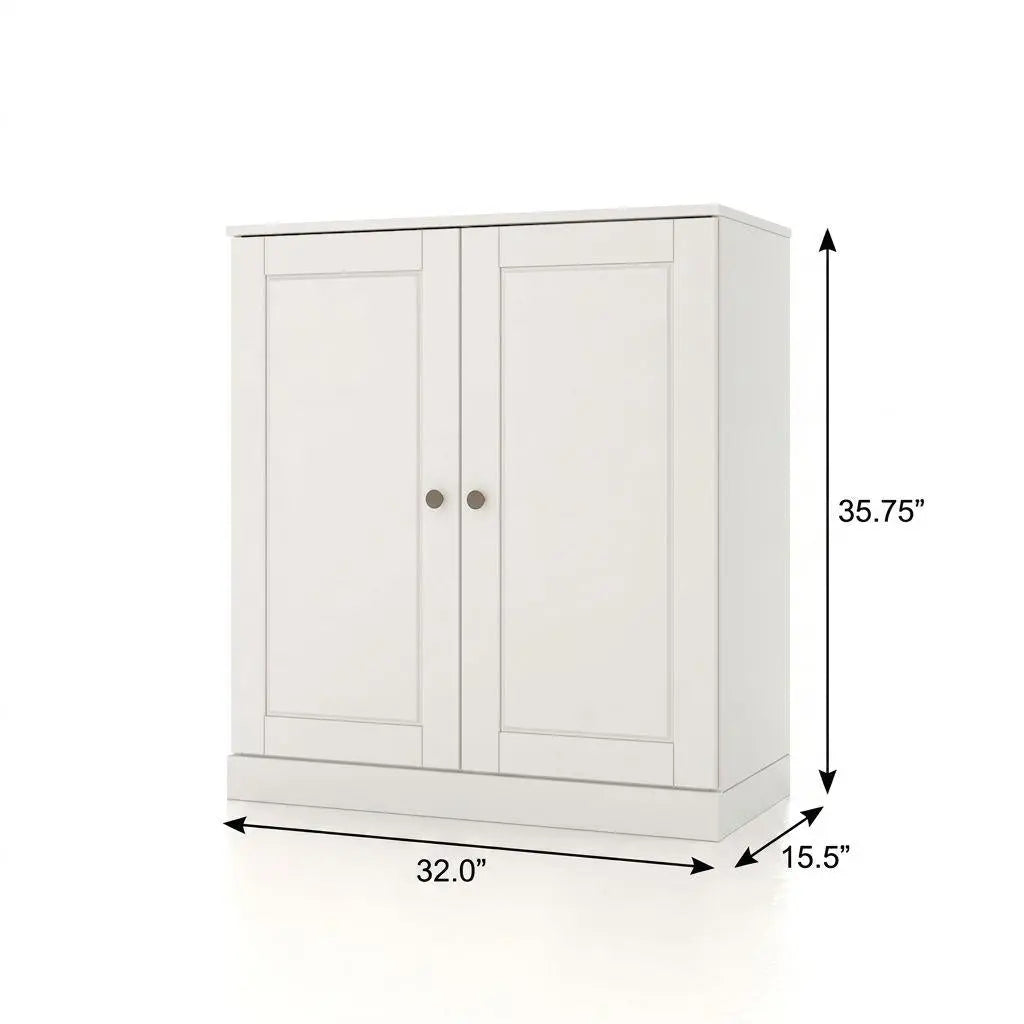 32" White Solid Wood Raised Panel Double Door Linen Cabinet Homeroots Organization