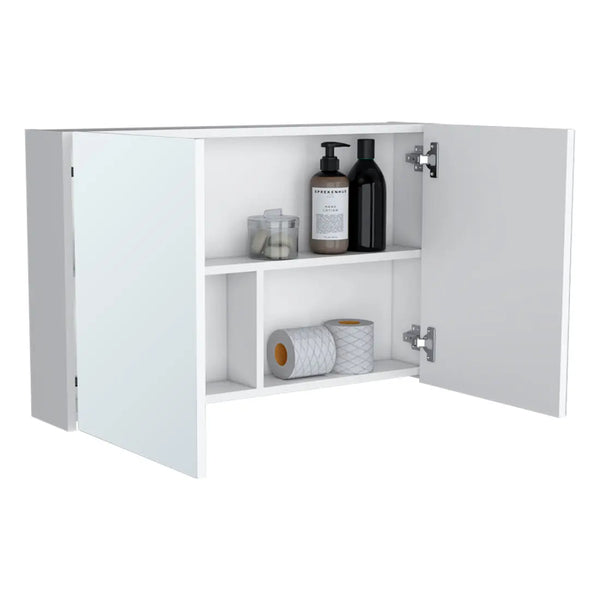 32" White Wood Floating Double Door Bathroom Vanity And Medicine Cabinet With Mirror Homeroots Bed & Bath