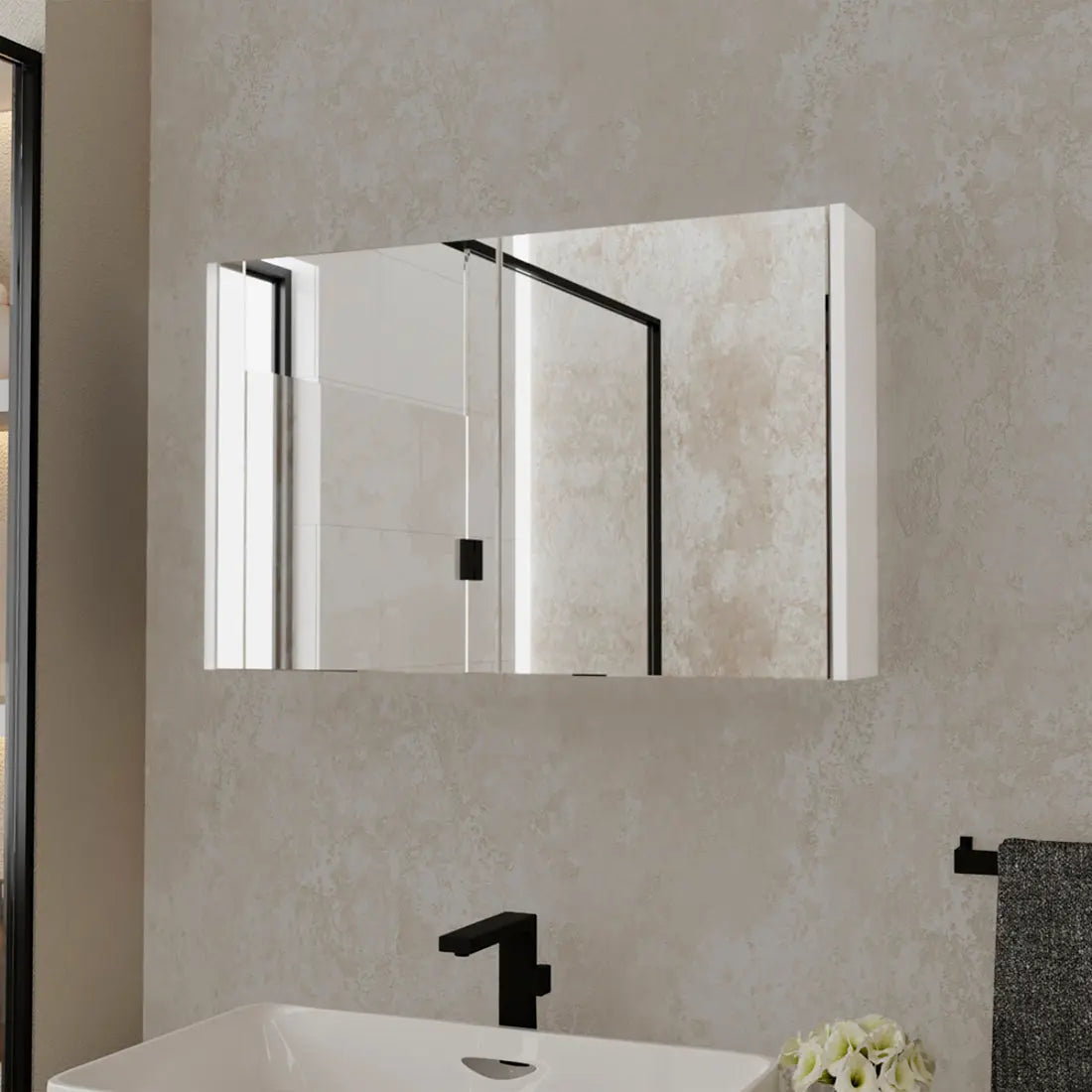32" White Wood Floating Double Door Bathroom Vanity And Medicine Cabinet With Mirror Homeroots Bed & Bath