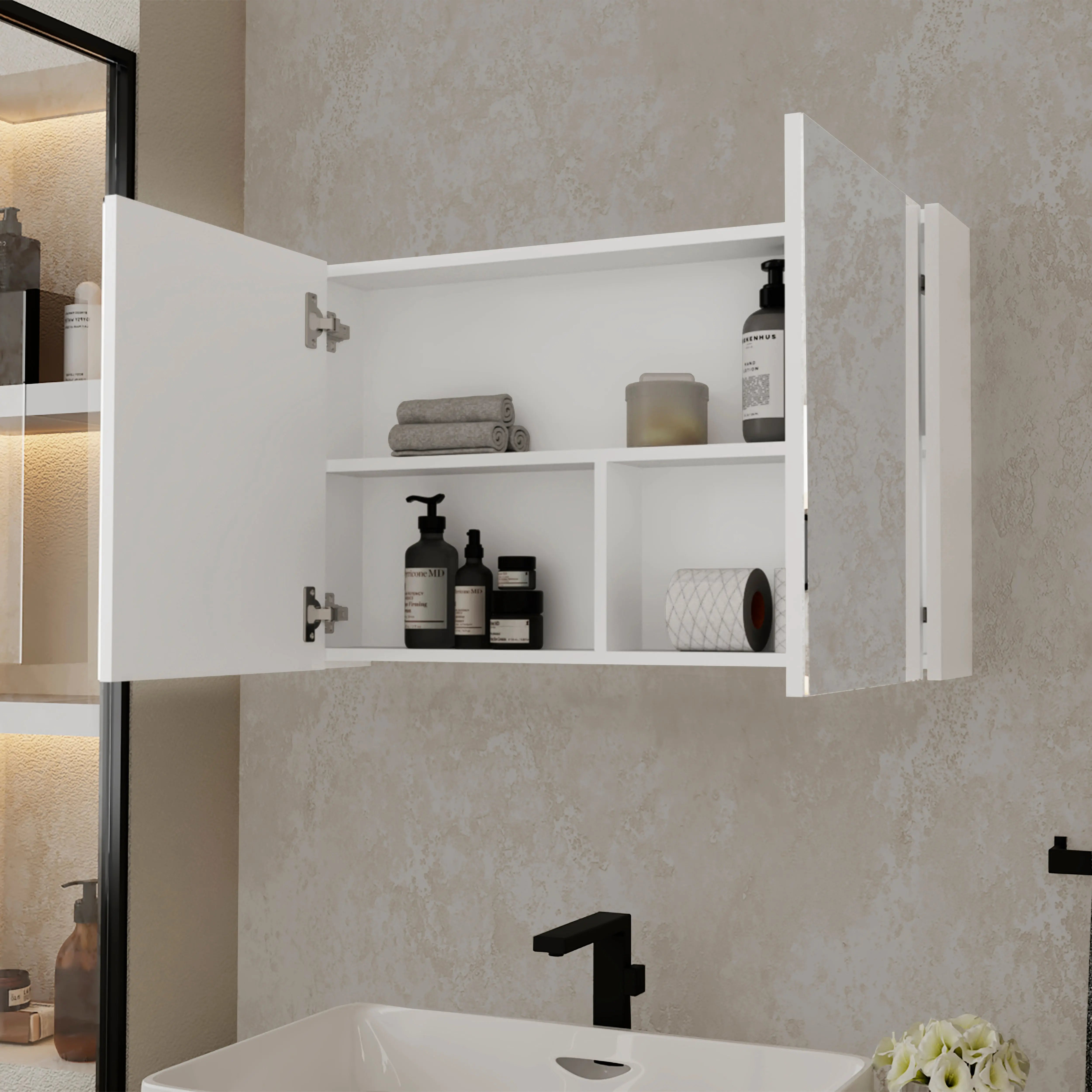32" White Wood Floating Double Door Bathroom Vanity And Medicine Cabinet With Mirror Homeroots Bed & Bath