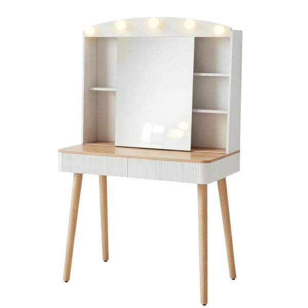 32" White Wood Mirrored Two Drawer Vanity Table Homeroots Living Room