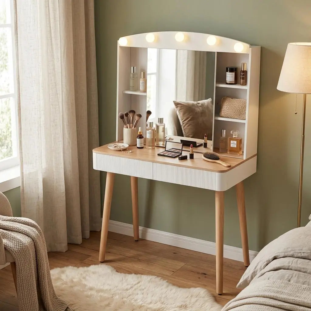 32" White Wood Mirrored Two Drawer Vanity Table Homeroots Living Room