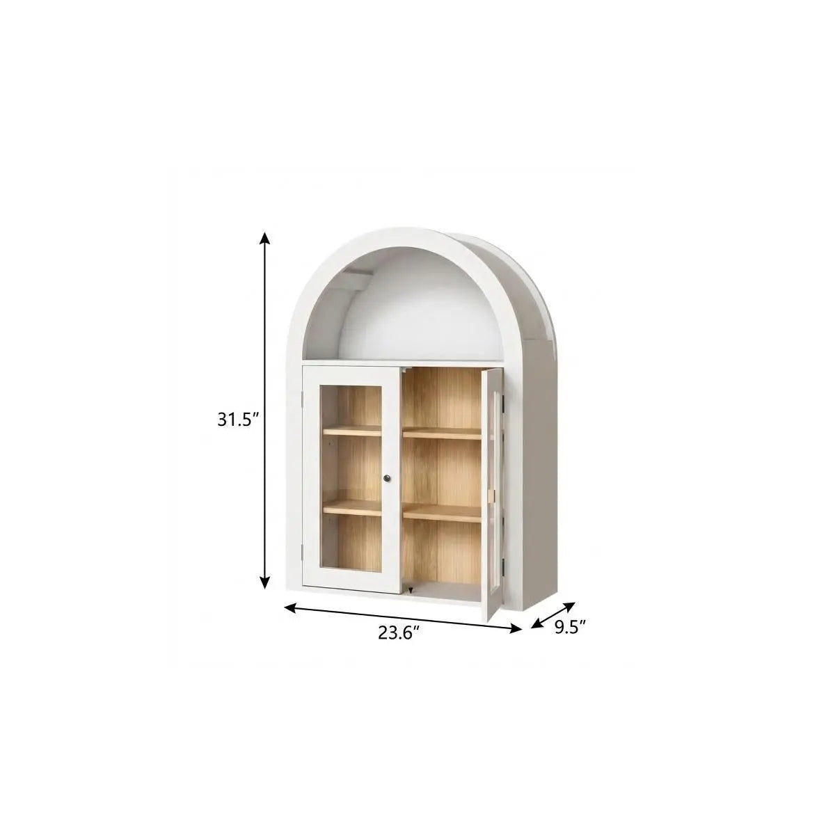 32" White Wood Wall Mounted Glass Panel Inlay Four Door Bathroom Cabinet Homeroots Organization
