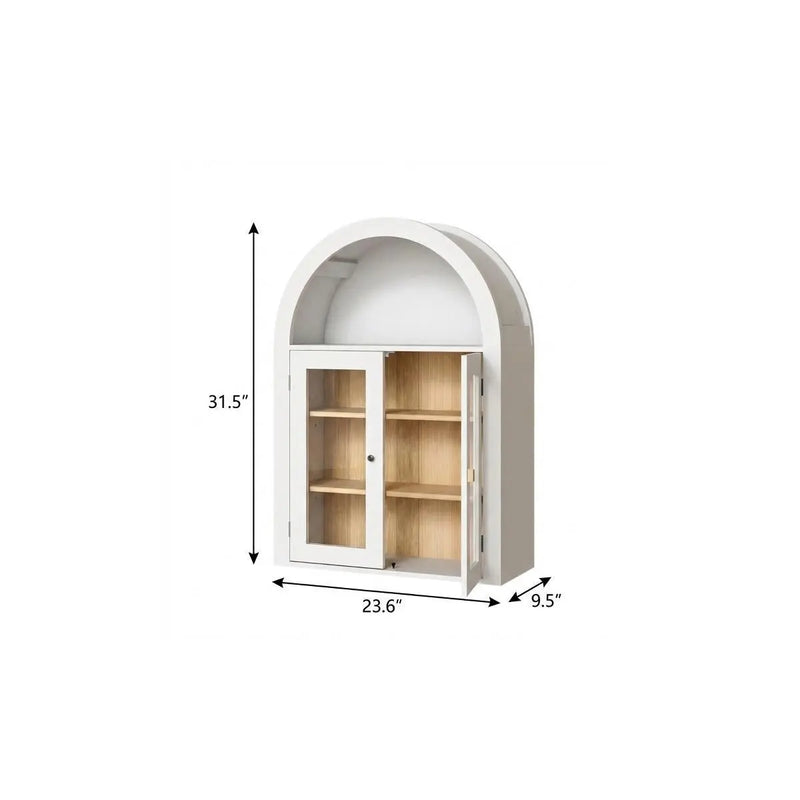 32" White Wood Wall Mounted Glass Panel Inlay Four Door Bathroom Cabinet Homeroots Organization