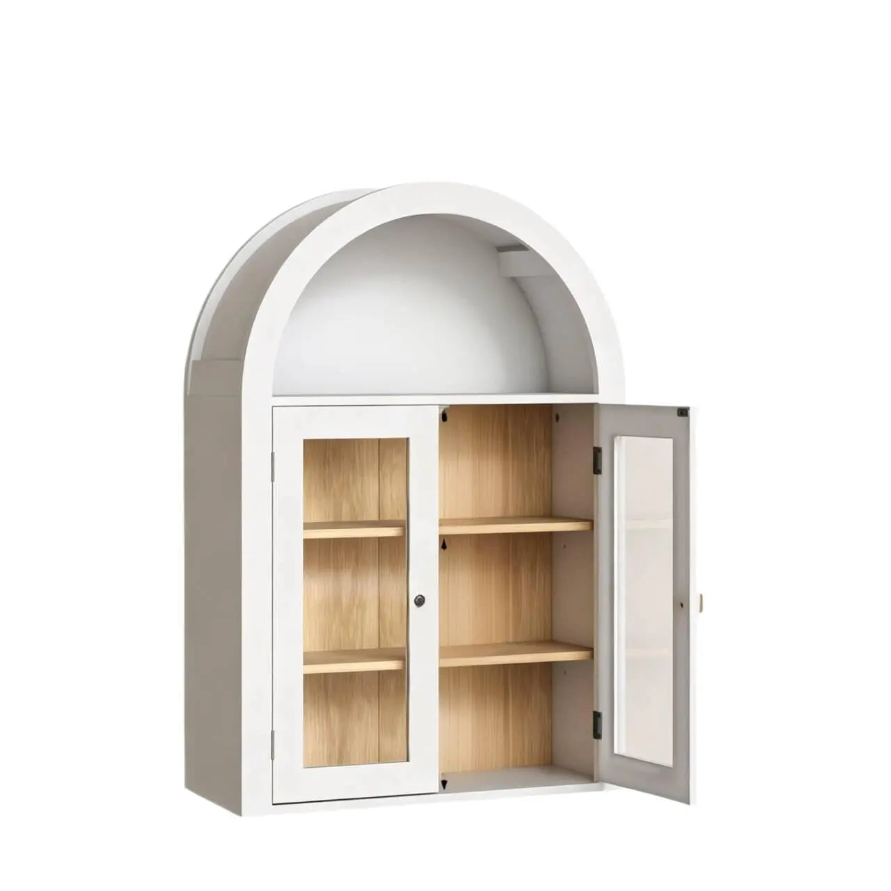 32" White Wood Wall Mounted Glass Panel Inlay Four Door Bathroom Cabinet Homeroots Organization