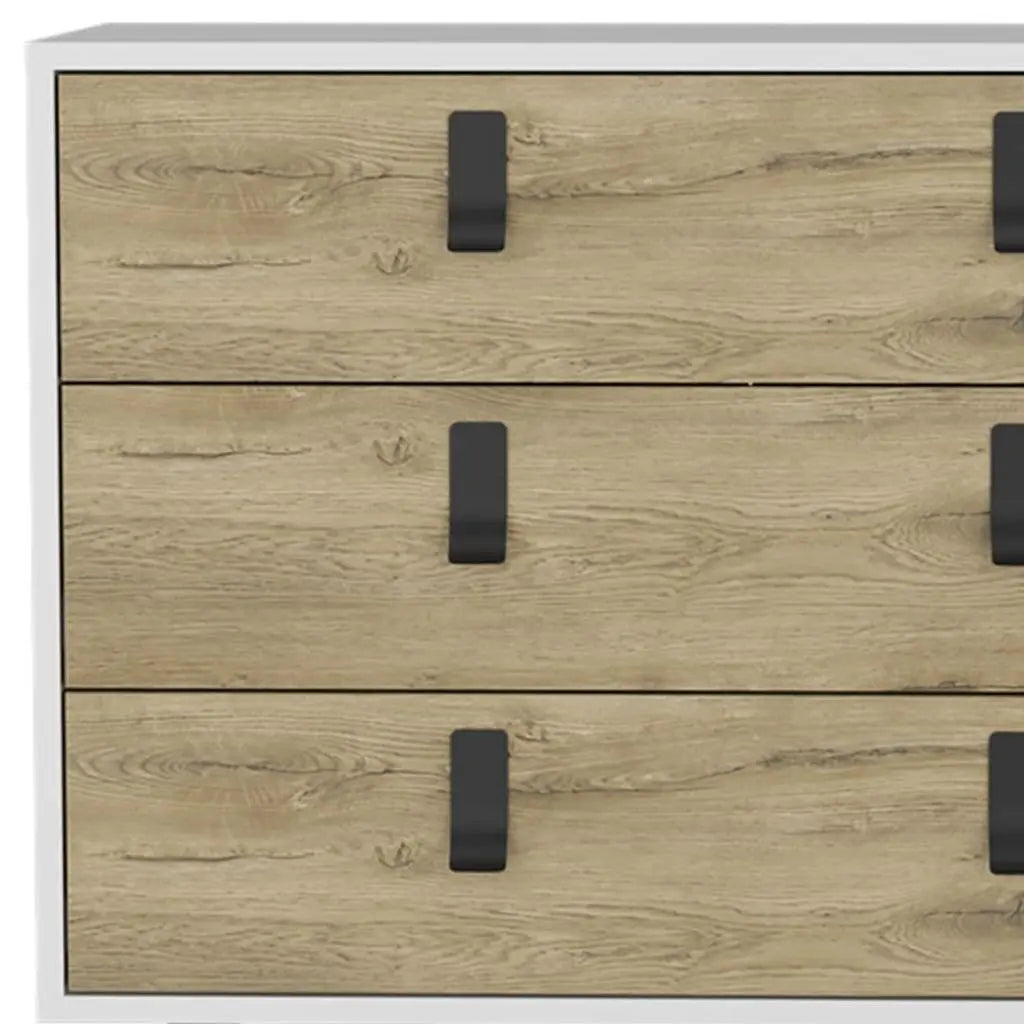 32" White and Natural Three Drawer Dresser Homeroots Bed & Bath