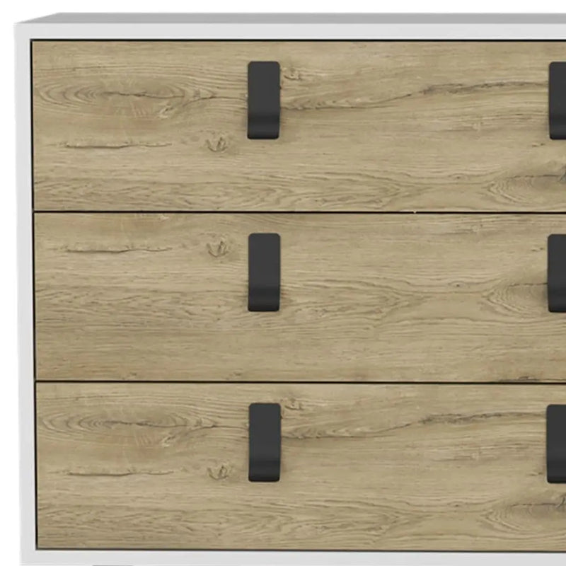 32" White and Natural Three Drawer Dresser Homeroots Bed & Bath