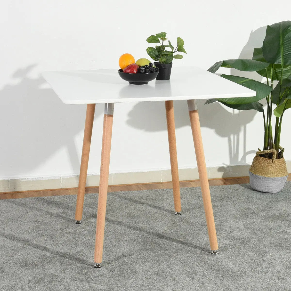 32" White and Natural Wood and Solid Wood Square Dining Table Homeroots Kitchen & Dining