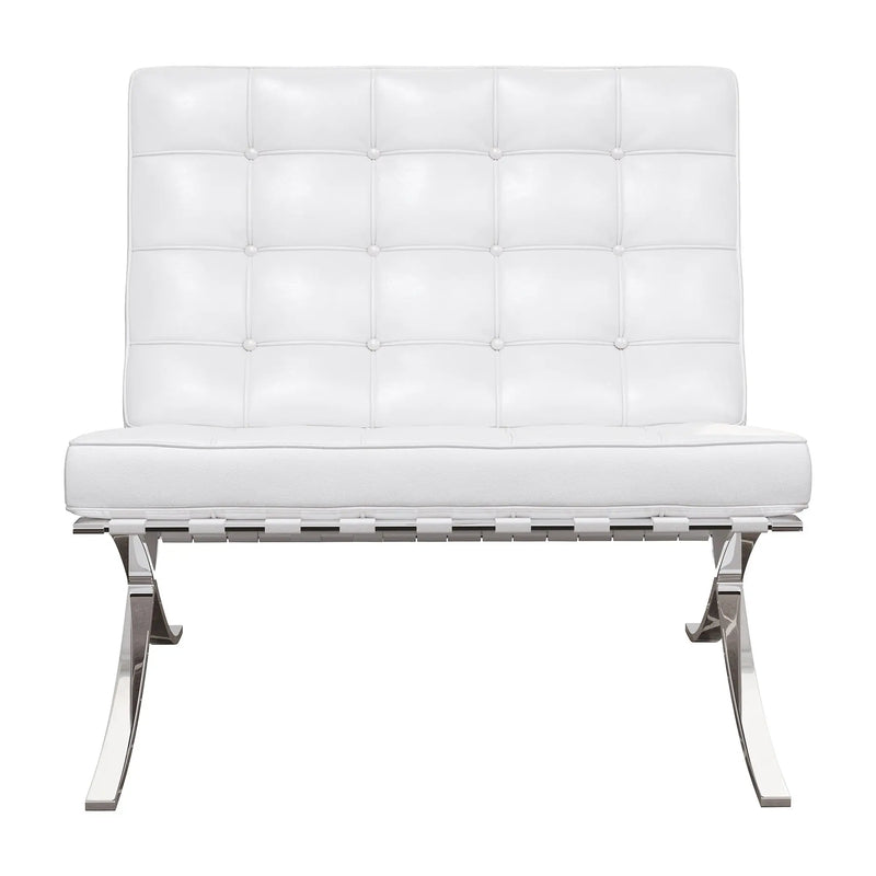 32" White and Silver Italian Leather Tufted Lounge Chair Homeroots Living Room