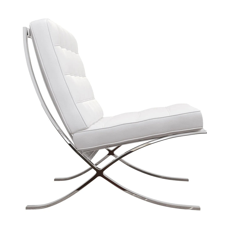 32" White and Silver Italian Leather Tufted Lounge Chair Homeroots Living Room