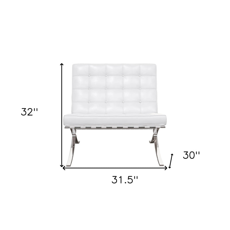 32" White and Silver Italian Leather Tufted Lounge Chair Homeroots Living Room