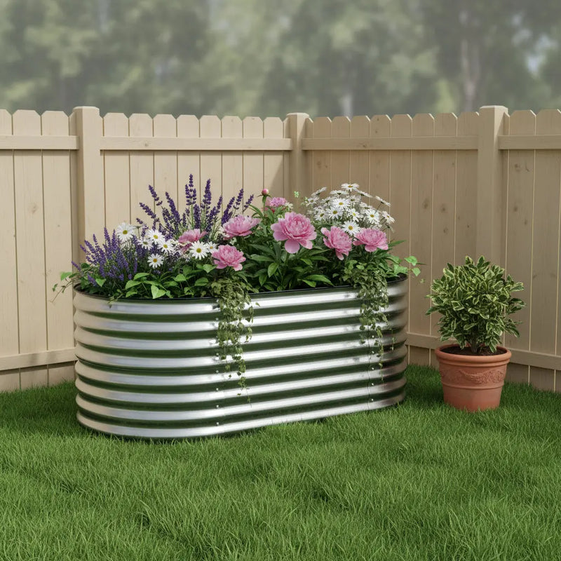 32" X 63" Silver Metal Oval Raised Garden Bed Homeroots Outdoor