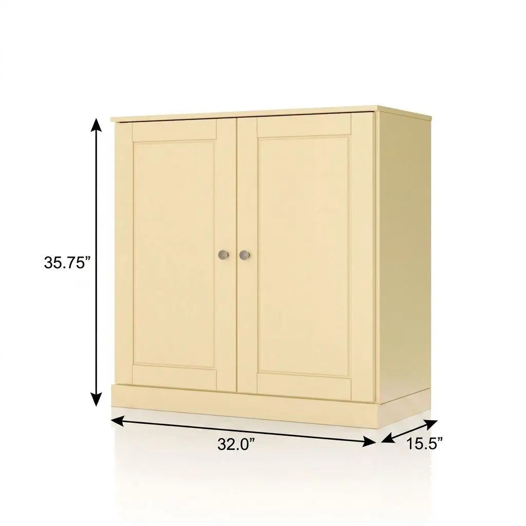 32" Yellow Solid Wood Free Standing Double Door Linen Cabinet Homeroots Organization