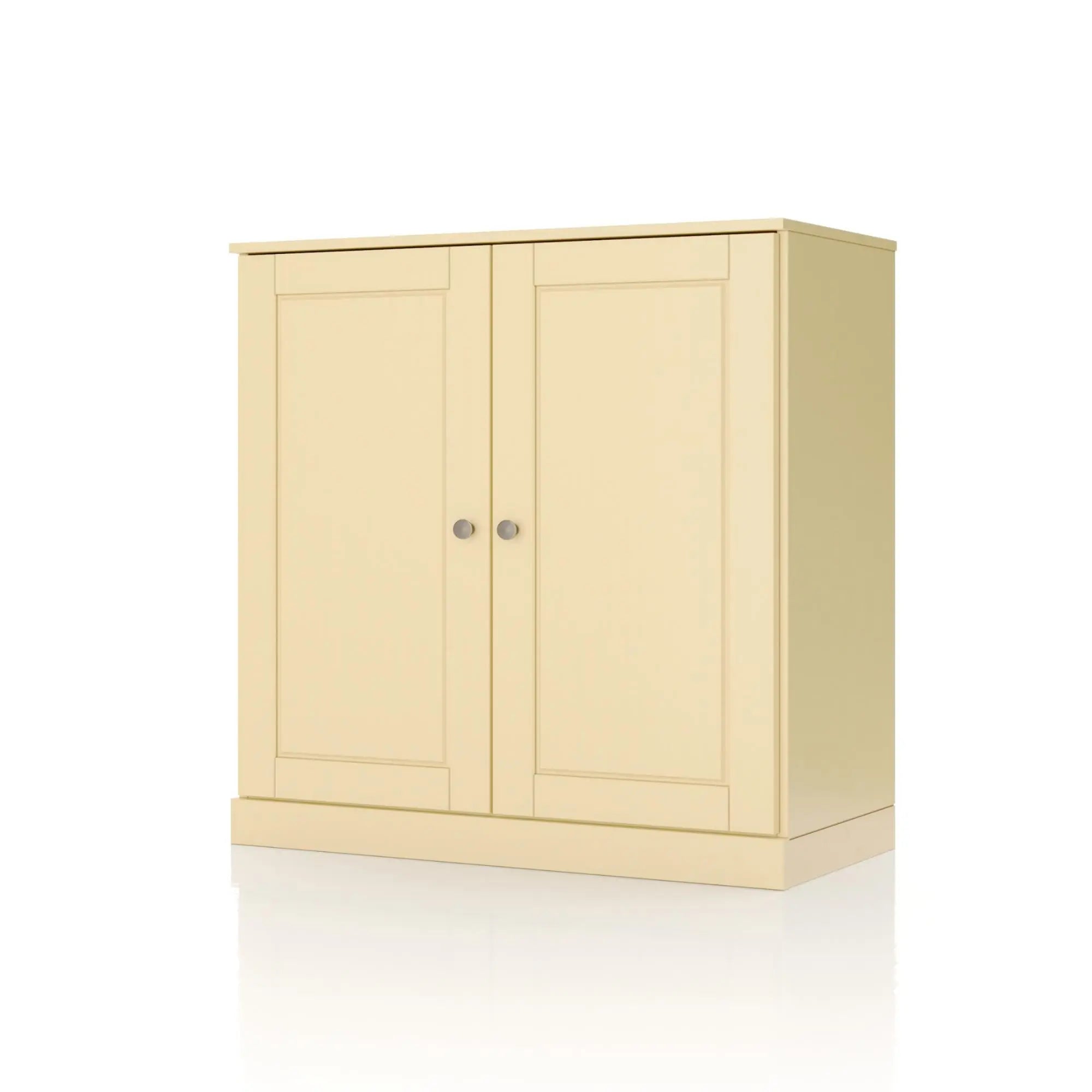 32" Yellow Solid Wood Free Standing Double Door Linen Cabinet Homeroots Organization