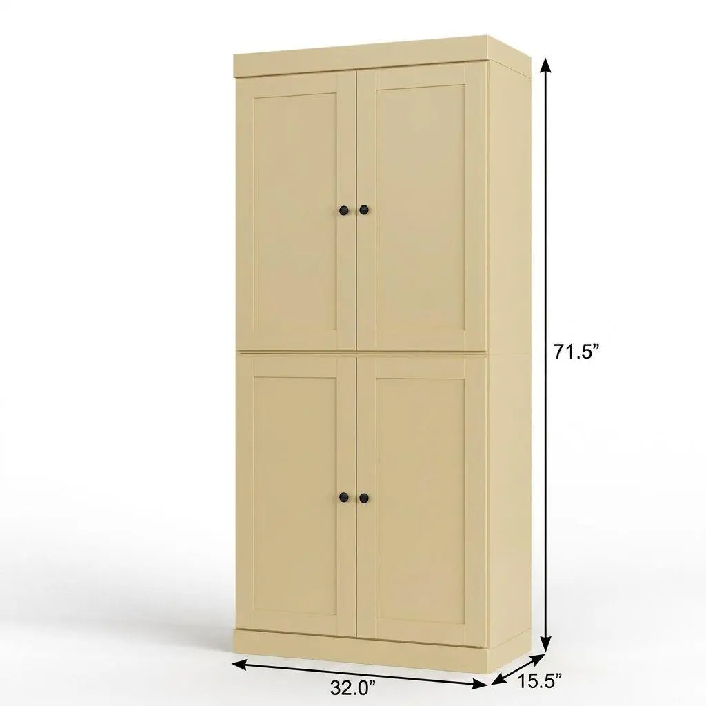32" Yellow Solid Wood Free Standing Four Door Linen Cabinet Homeroots Organization