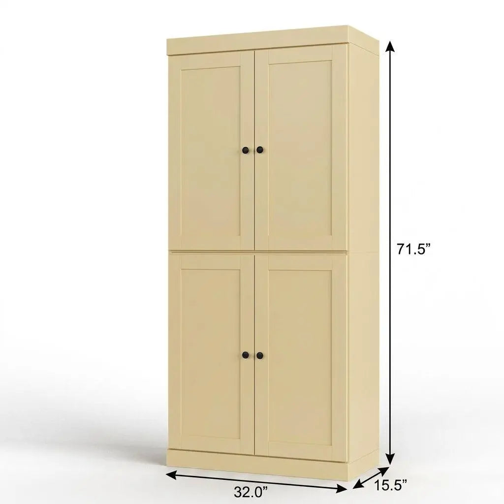 32" Yellow Solid Wood Free Standing Four Door Linen Cabinet Homeroots Organization