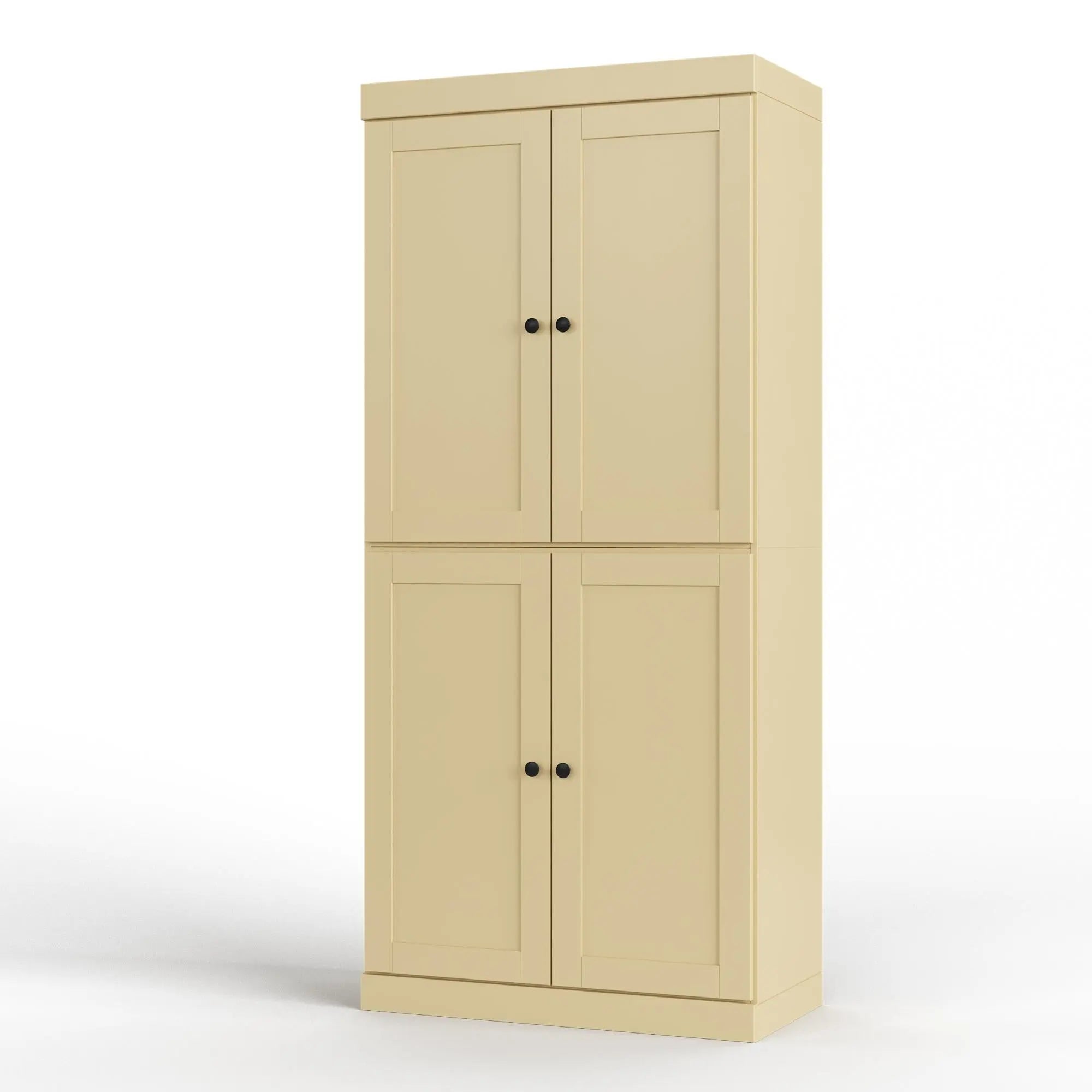 32" Yellow Solid Wood Free Standing Four Door Linen Cabinet Homeroots Organization