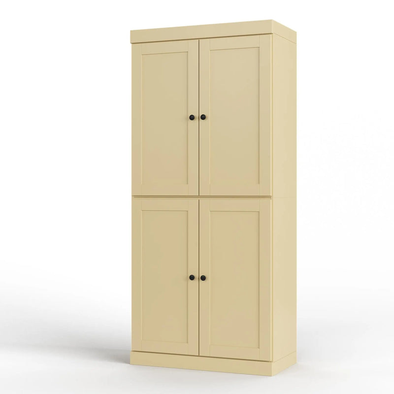 32" Yellow Solid Wood Free Standing Four Door Linen Cabinet Homeroots Organization