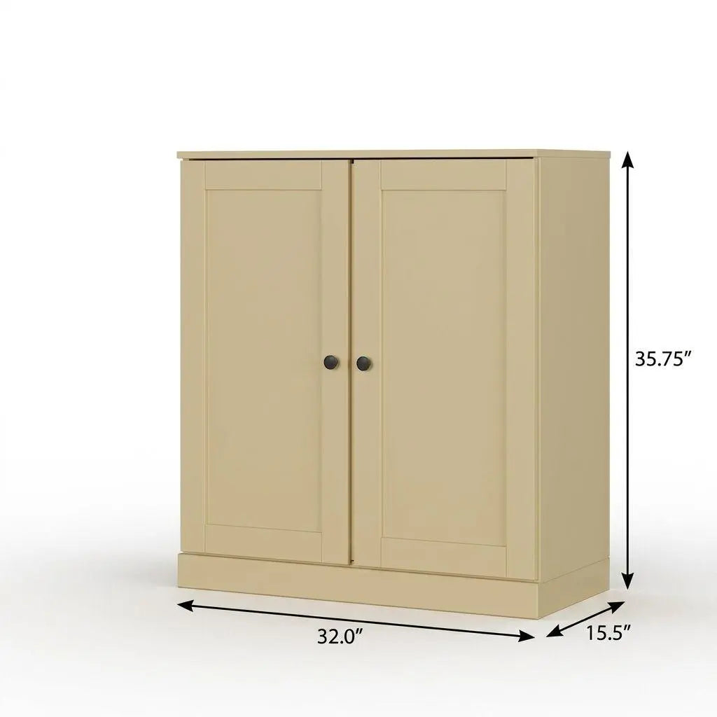 32" Yellow Solid Wood Shaker Style Double Door Linen Cabinet Homeroots Organization