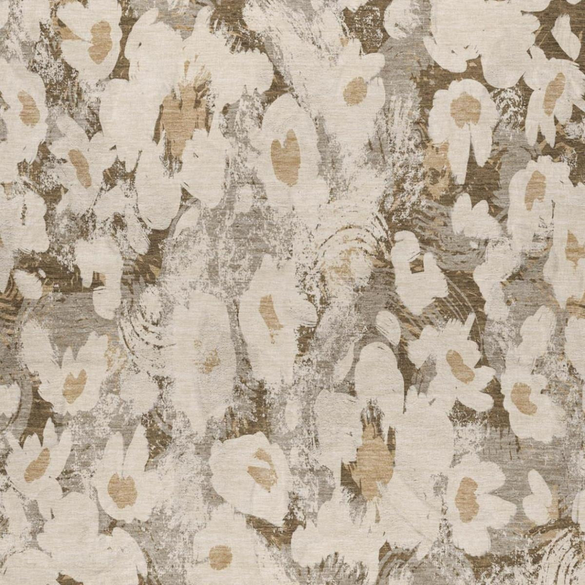 3' X 5' Khaki And Brown Floral Shag Washable Area Rug With UV Protection - Home & Garden