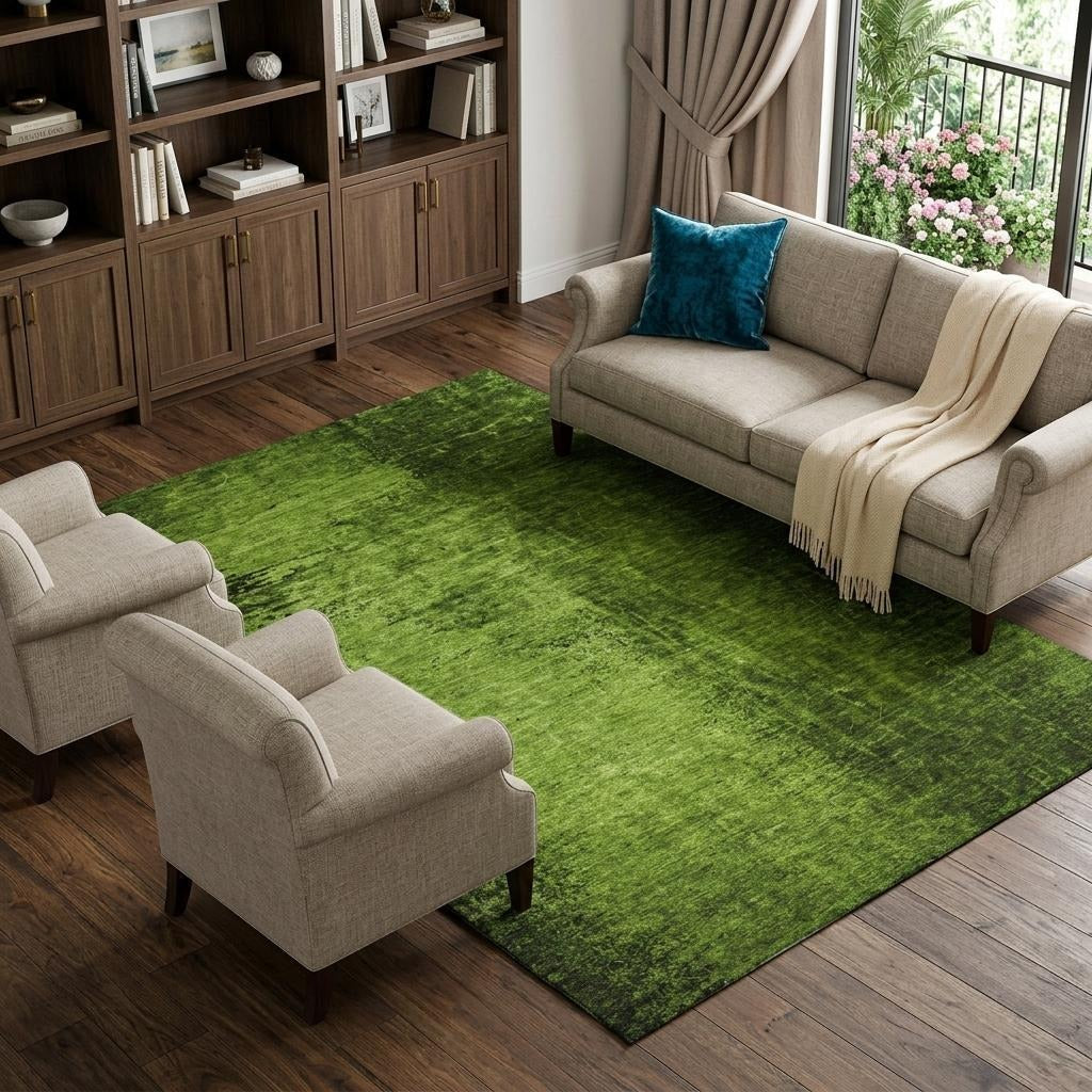 10' X 14' Green And Charcoal Abstract Shag Washable Area Rug With UV Protection - Home & Garden