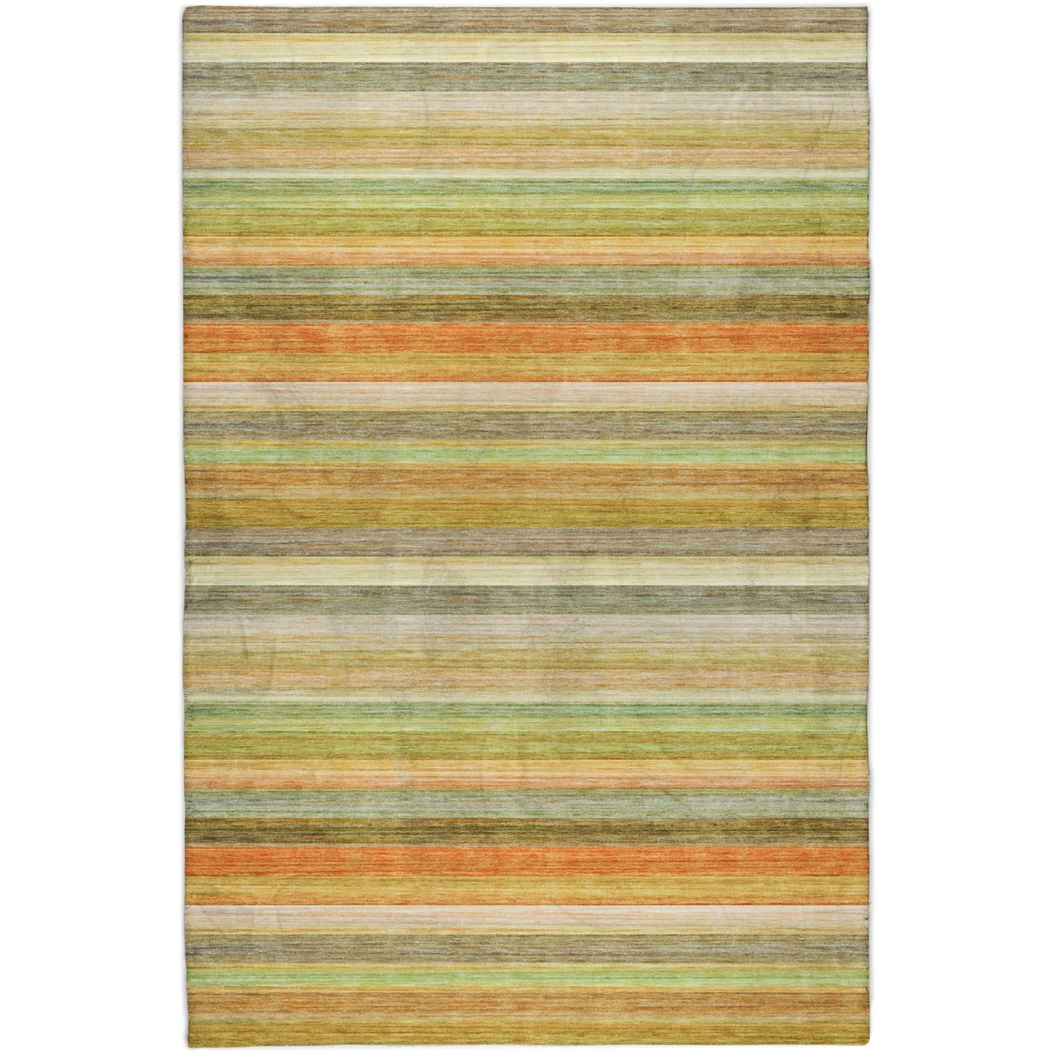 3' X 5' Green And Orange Striped Shag Washable Area Rug With UV Protection - Home & Garden