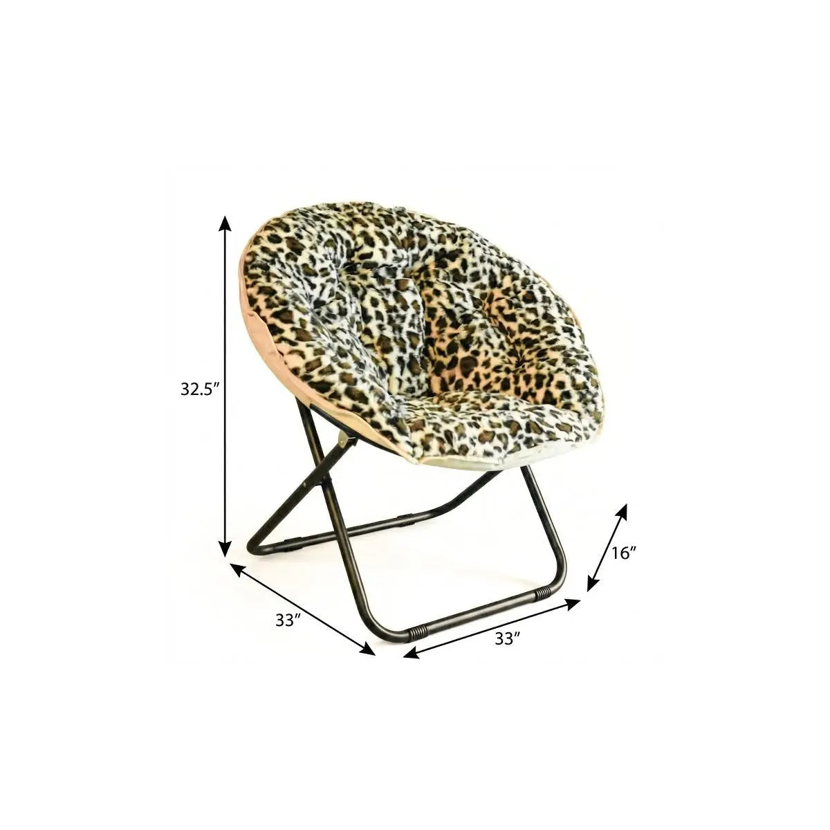 33" Beige Brown And Tufted Faux Fur and Metal Leopard Folding Lounge Chair Homeroots Living Room