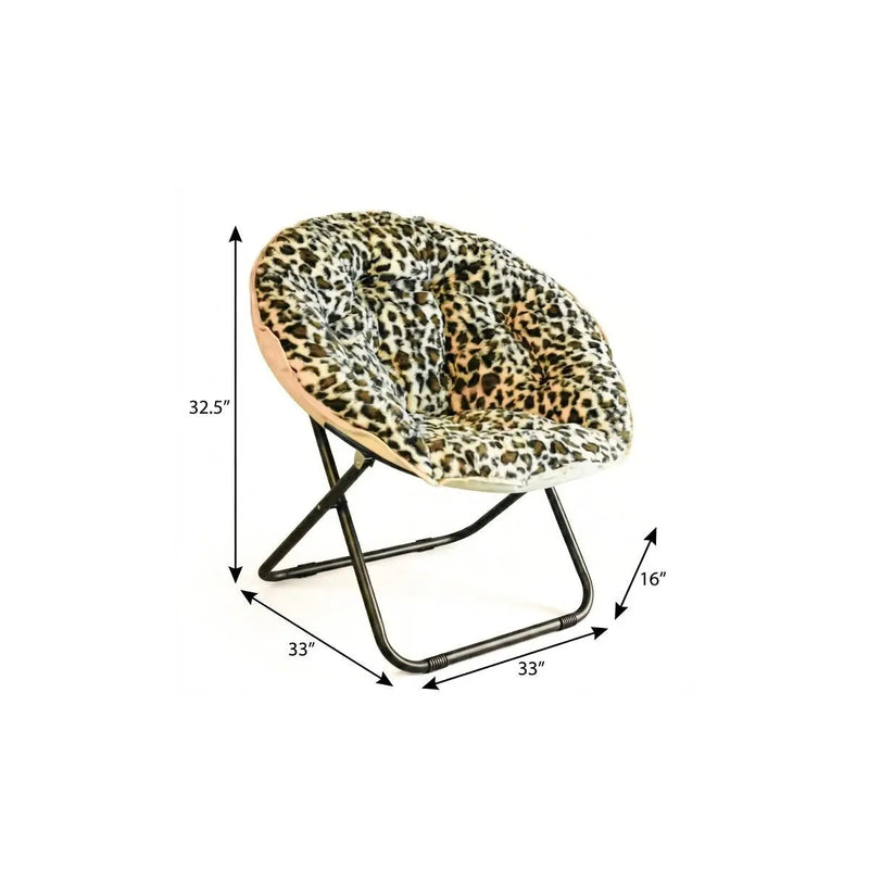 33" Beige Brown And Tufted Faux Fur and Metal Leopard Folding Lounge Chair Homeroots Living Room
