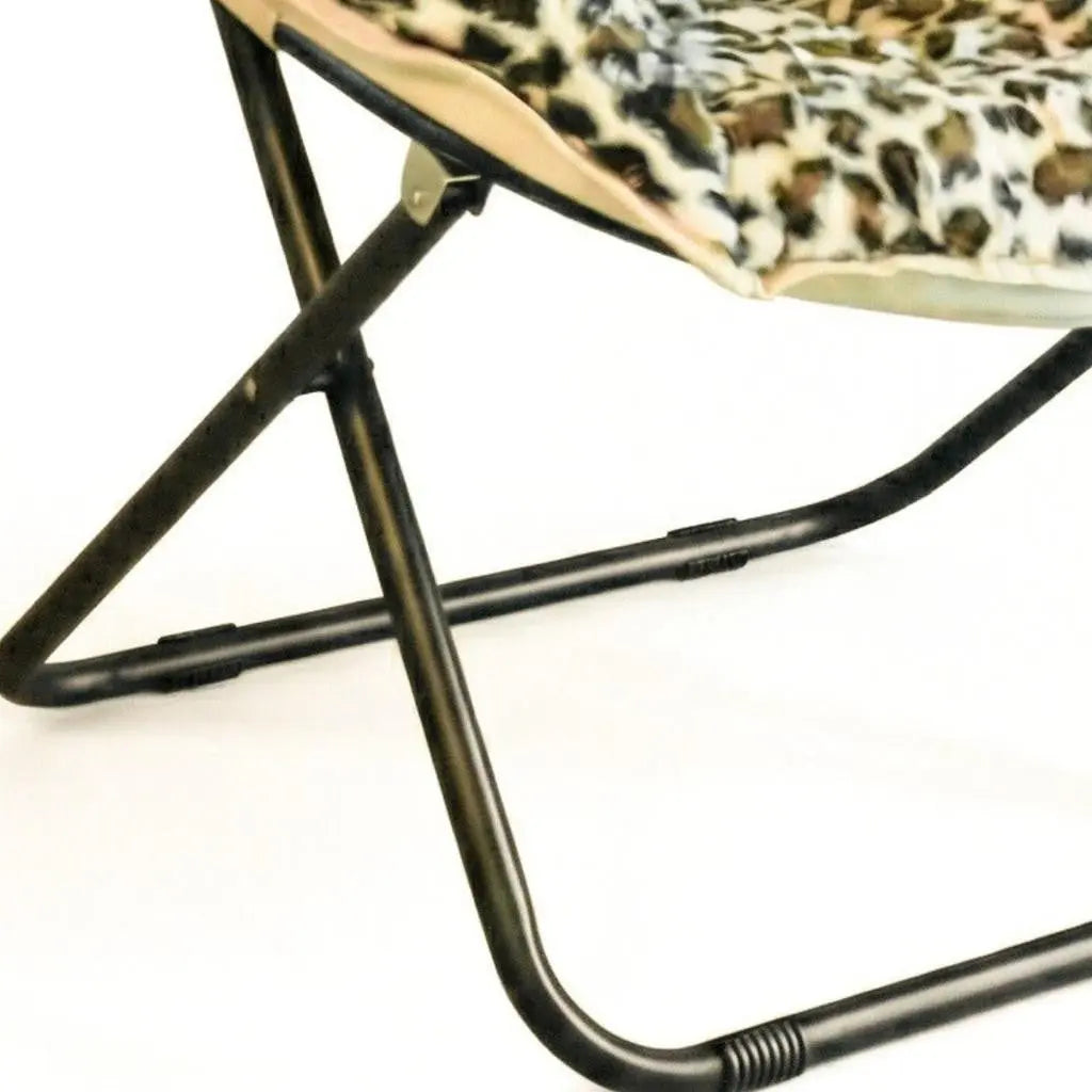 33" Beige Brown And Tufted Faux Fur and Metal Leopard Folding Lounge Chair Homeroots Living Room